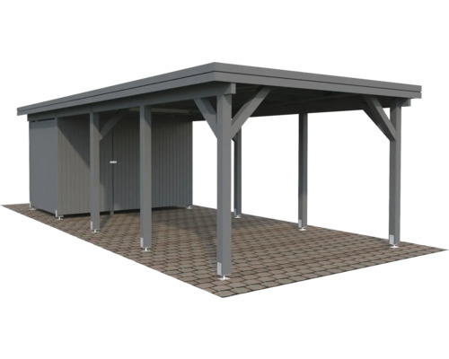 Einzelcarport Palmako Karl 23,1 m² inkl. Geräteraum 315 x 732 cm dunkelgrau Grauer Holzcarport mit Geräteschuppen