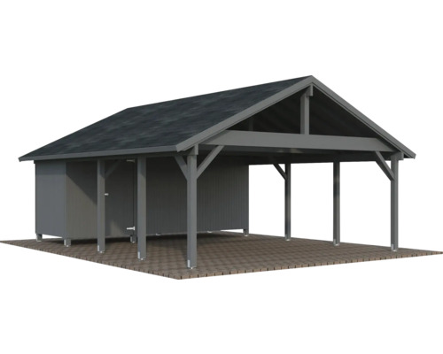 Doppelcarport Palmako Robert 40,6 m² inkl. Geräteraum 555 x 363 cm dunkelgrau Überdachter Unterstand mit Geräteschuppen und Satteldach