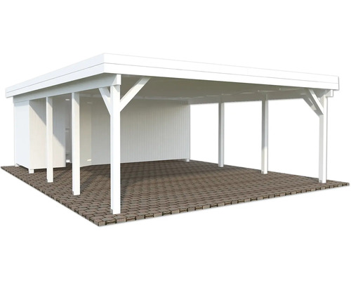 Doppelcarport Palmako Karl 40,6 m² inkl. Geräteraum 555 x 732 cm weiß