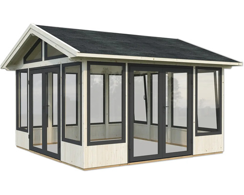 Gartenhaus mit Glastüren und Satteldach
