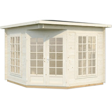 Gartenhaus aus Holz mit Fenstern und Doppeltür