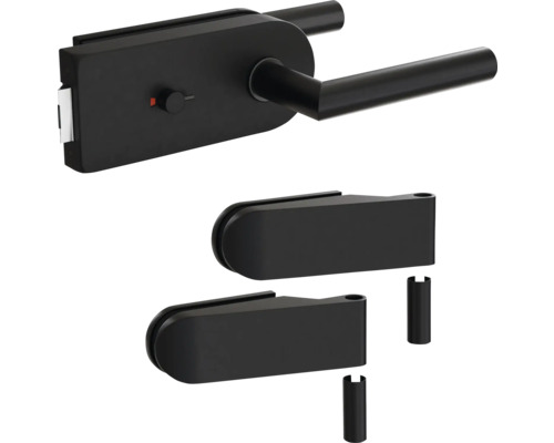Pertura Glastürbeschlag Jonte Studio WC Schwarz inkl. 2 Rahmenteile für Holzzargen Glastürbeschlag-Set mit Türklinke und zwei Glasklemmbeschlägen