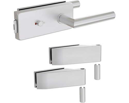 Pertura Glastürbeschlag Aiko Studio WC Silber inkl. 2 Rahmenteile für Holzzargen Glastürschloss-Set mit Griff und Glasklemmen