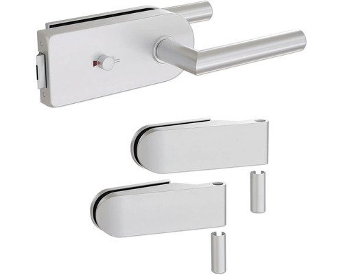 Pertura Glastürbeschlag Jonte Studio WC Silber inkl. 2 Rahmenteile für Holzzargen Glasbeschlagset mit Griff und Schloss für Glastüren