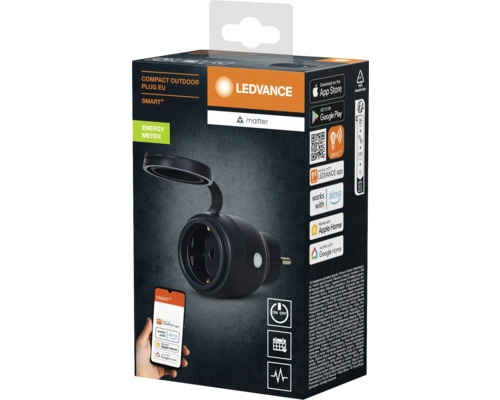 Ledvance Smart Plus Außensteckdose mit Energiezähler in Produktverpackung