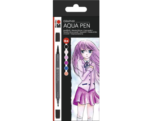 Marabu Aqua Pen Graphix Aquarellstifte Make Manga 6er-Set Marabu Aqua Pen Graphix Aquarellfilzstift Packung mit sechs Stiften
