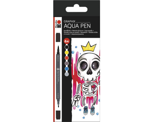 Marabu Aqua Pen Graphix Aquarellstifte King of Bubblegum 6er-Set Marabu Graphix Aqua Pen Aquarellfilzstifte im 6er Pack
