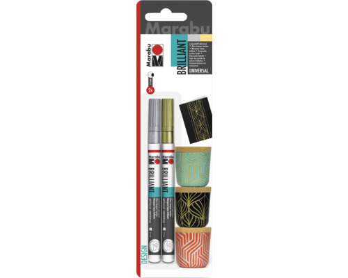 Marabu Brilliant Painter Lackmalstifte Deluxe 5x 1-2 mm Marabu Lackmalstift Set mit zwei Stiften, zum universellen Einsatz