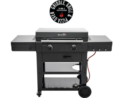 Char-Broil Logo, 3-in-1 Griddle, Grill und Pizzaofen mit Ablageflächen und Rädern