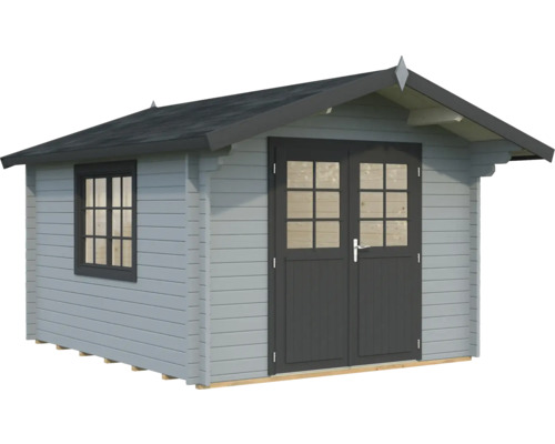 Gartenhaus Palmako Sally 10,2 m² inkl. Fußboden 362 x 440 cm hellgrau-anthrazit Gartenhaus aus Holz mit Fenster und Doppeltür