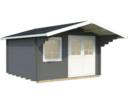 Gartenhaus Palmako Sally 12,3 m² inkl. Fußboden 426 x 530 cm dunkelgrau-weiß Gartenhaus mit Fenster und Doppeltür