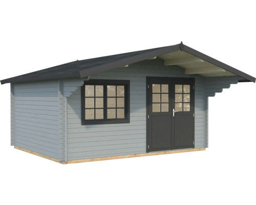 Gartenhaus Palmako Sally 15,5 m² inkl. Fußboden 515 x 530 cm hellgrau-anthrazit Gartenhaus aus Holz mit Fenster und Doppeltür