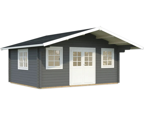 Gartenhaus Palmako Helena 18,6 m² inkl. Fußboden 608 x 554 cm dunkelgrau-weiß Gartenhaus mit Doppeltür und Fenstern