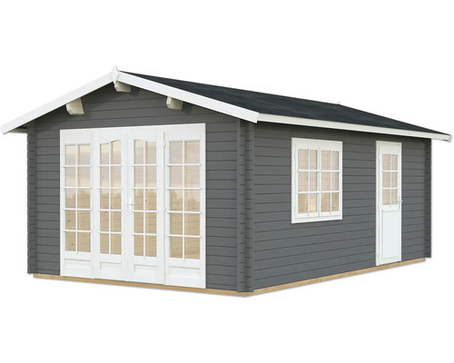 Gartenhaus Palmako Irene 19,0 m² inkl. Fußboden 426 x 598 cm dunkelgrau-weiß Holzgartenhaus mit Doppeltür und Fenster