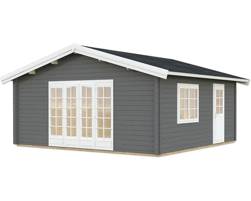 Gartenhaus Palmako Irene 27,7 m² inkl. Fußboden 622 x 598 cm dunkelgrau-weiß Gartenhaus mit Doppeltür, Fenster und Seitentür.