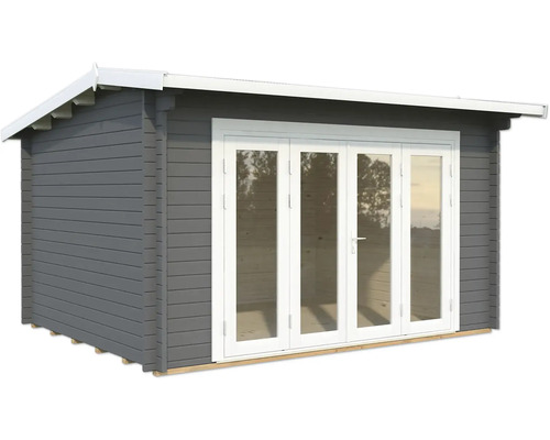 Gartenhaus Palmako Ines 11,1 m² Bifold inkl. Fußboden 434 x 379 cm dunkelgrau Gartenhaus mit Flügeltüren und Satteldach