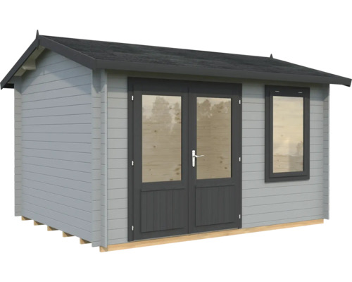 Gartenhaus Palmako Iris 9,6 m² inkl. Fußboden 404 x 340 cm hellgrau-anthrazit Gartenhaus aus Holz mit Doppeltür und Fenster