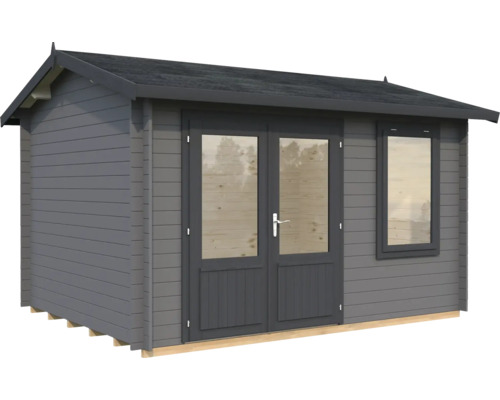 Gartenhaus Palmako Iris 9,6 m² inkl. Fußboden 404 x 340 cm dunkelgrau-anthrazit Gartenhaus mit Doppeltür und Fenster