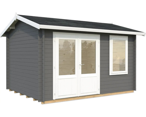 Gartenhaus Palmako Iris 9,6 m² inkl. Fußboden 404 x 340 cm dunkelgrau-weiß Holzgartenhaus mit Doppeltür und Fenster