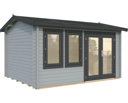Gartenhaus Palmako Iris 11,1 m² inkl. Fußboden 434 x 346 cm hellgrau-anthrazit Gartenhaus mit Fenstern und Doppeltür