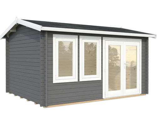 Gartenhaus Palmako Iris 11,1 m² inkl. Fußboden 434 x 346 cm dunkelgrau-weiß Gartenhaus mit Fenstern und Doppeltür