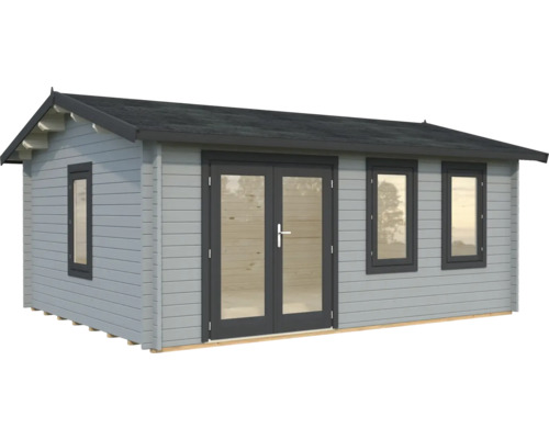 Gartenhaus Palmako Iris 19,1 m² inkl. Fußboden 574 x 448 cm hellgrau-anthrazit Gartenhaus aus Holz mit Fenstern und Doppeltür