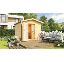 Saunahaus Karibu Nosse I inkl. 9 kW Ofen u.ext.Steuerung mit Vorraum und Holztüre mit Milchglas