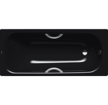 Schwarze Badewanne mit Griffen und Ablaufgarnitur