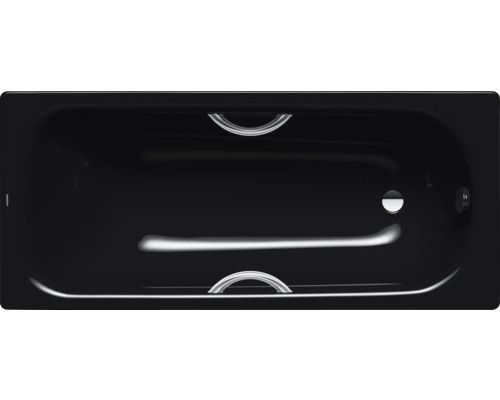 Schwarze Badewanne mit Griffen und Ablaufgarnitur