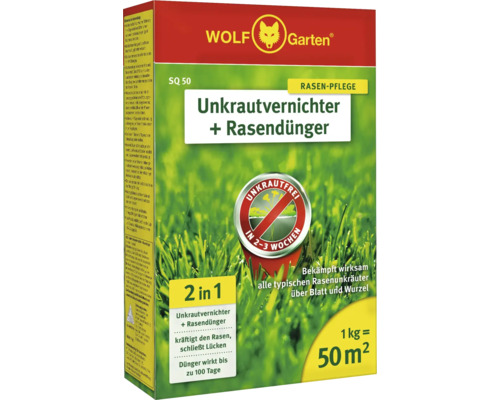 Unkrautvernichter und Rasendünger Wolf 1 kg 50 m² Wolf Garten Unkrautvernichter plus Rasendünger Packung