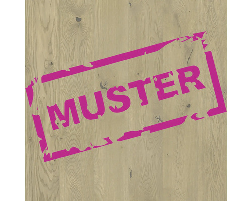Handmuster zu Parkett Toffee goldbraun natur Eiche Landhausdiele Gebürstet 2200 x 180 x 14 mm Holzstruktur mit dem Wort Muster