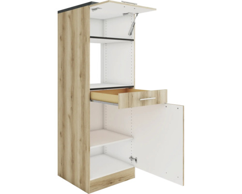 Offener Hochschrank mit Regalböden und Schublade