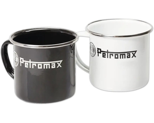 Zwei Emaille Tassen mit Petromax Logo