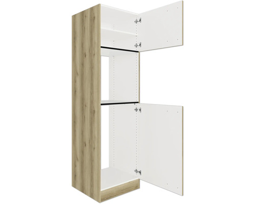 Küchenschrank mit offenen Türen und Regalen