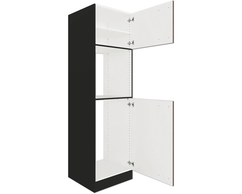 Küchenschrank mit offenen Türen und Regalen