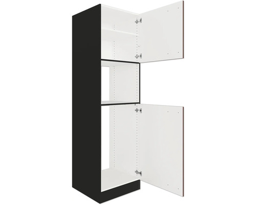 Küchenschrank mit offenen Türen und Regalen