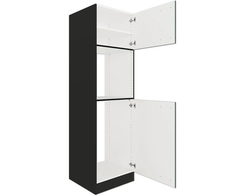 Küchenschrank mit offenen Türen.