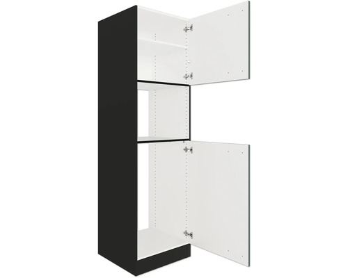 Schrank mit offenen Türen und Regalen