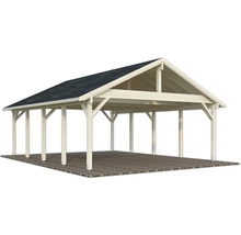 Holzcarport mit Stegplatten auf Pflastersteinen