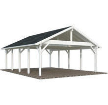 Weißer Holzcarport mit Steindach
