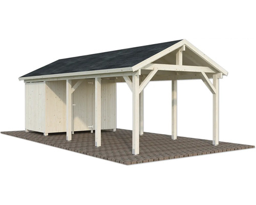 Holzcarport mit Geräteraum und Satteldach