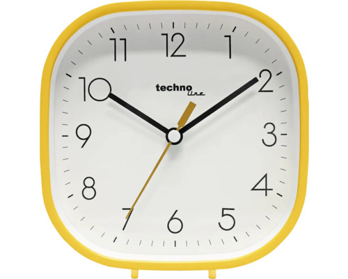 Wecker Modell N orange 15,6x15x5 cm Analoger Wecker mit gelbem Rahmen und weißem Zifferblatt