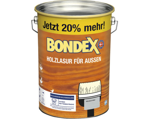 BONDEX Holzlasur hellblau-grau 4,8 l (20 % Gratis!) Eimer Bondex Holzlasur für den Aussenbereich