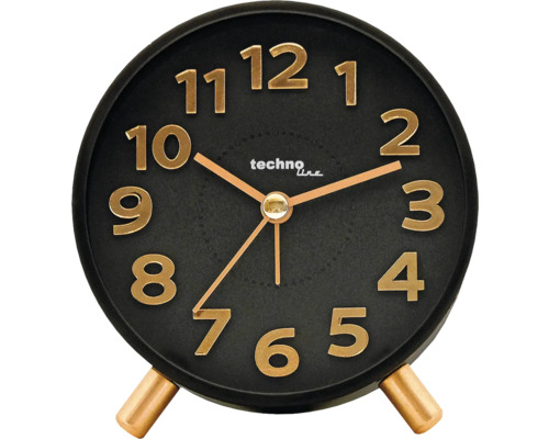 Wecker Modell F schwarz gold 9,2x10,5x5,5 cm Analoge Tischuhr mit goldenen Ziffern und Zeigern