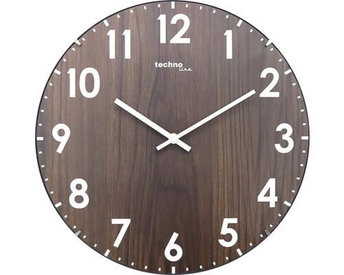 Runde Wanduhr mit Holzoptik und weißen Ziffern