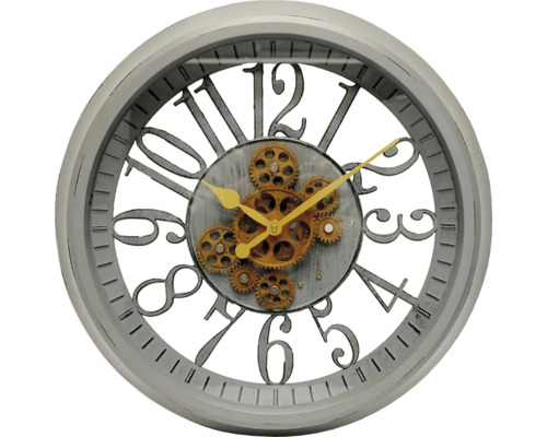 Wanduhr grau Zahnräder Ø 50,5 cm Dekorative Wanduhr mit sichtbarem Uhrwerk
