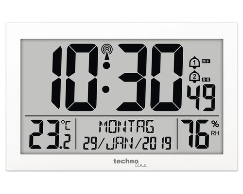 Funkuhr Tischuhr Wanduhr weiß 22,5x24x14,3 cm Funk-Wetterstation mit digitaler Anzeige von Uhrzeit, Datum, Temperatur und Luftfeuchtigkeit
