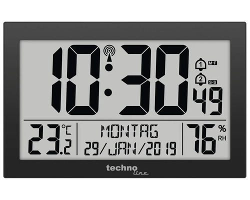 Funkuhr Tischuhr Wanduhr schwarz 22,5x24x14,3 cm Digitale Wetterstation mit Anzeige von Uhrzeit, Datum, Temperatur und Luftfeuchtigkeit