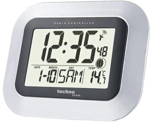 Funkuhr Tischuhr Wanduhr silber 22,6x18x3 cm Funkwecker mit Anzeige von Datum und Temperatur