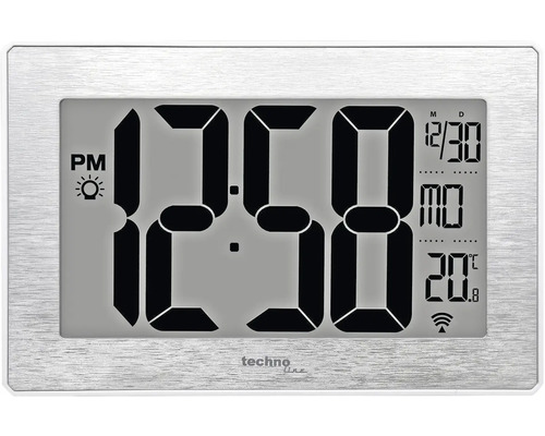 Funkuhr Tischuhr Wanduhr silber 21,2x14x3,2 cm Techno Line Funkwecker mit Digitalanzeige
